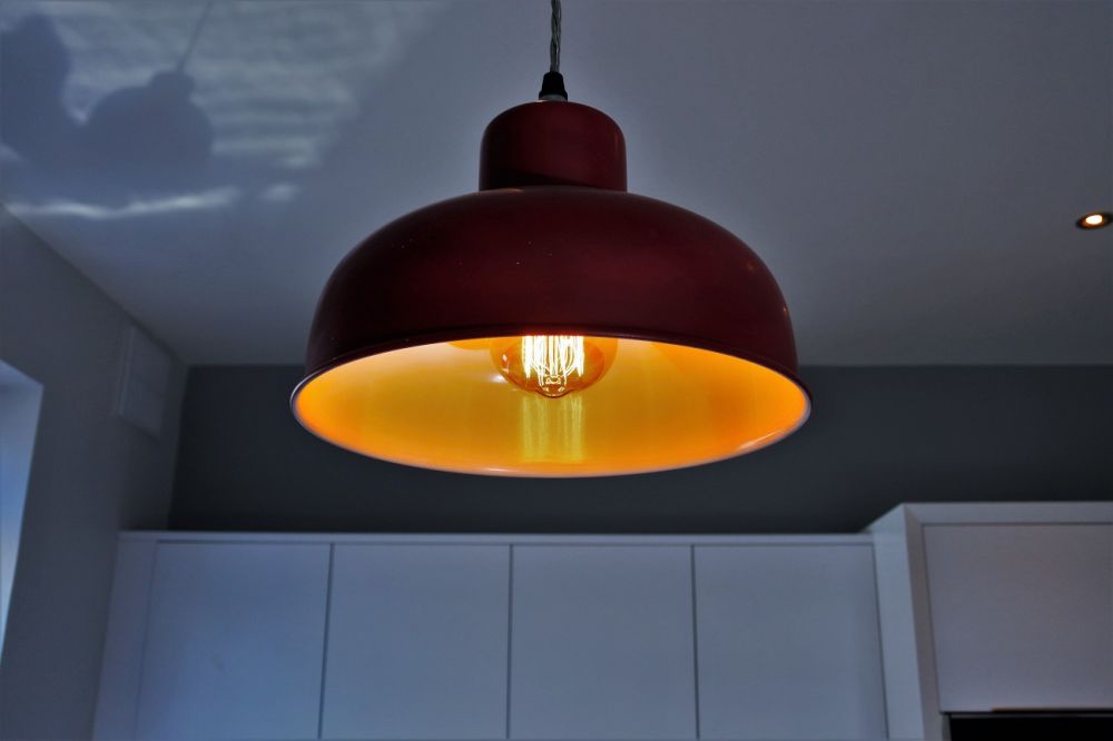 Enamel Pendant with Squirrel cage bulb