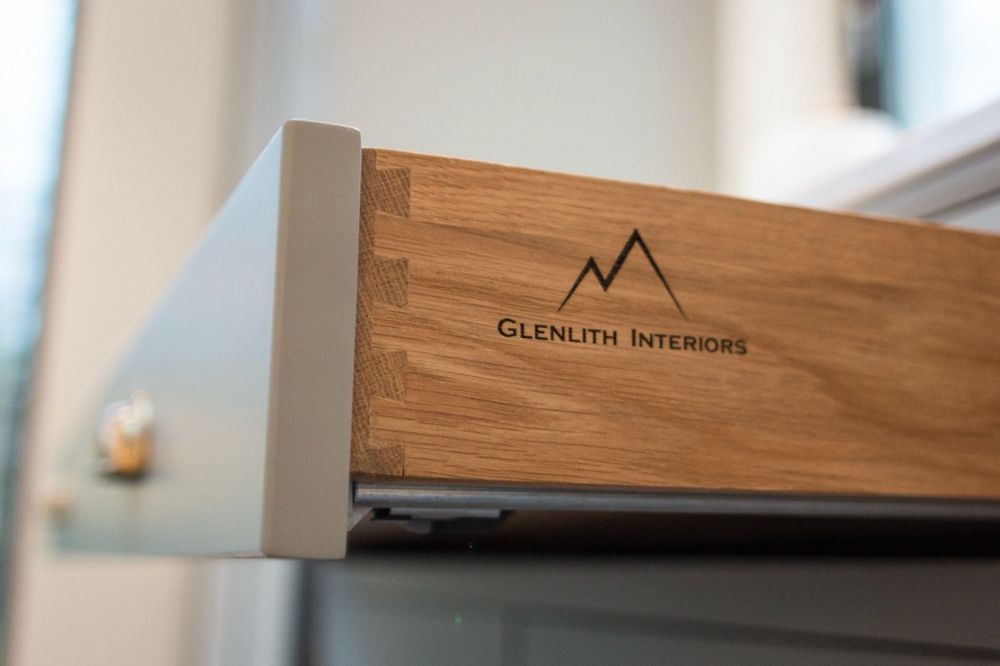 Laser Etched Bespoke Oak Dovetail Inframe Drawer Box