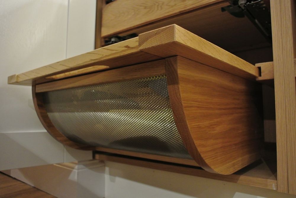 Oak and Stainless Steel pull out basket. Enhance any pantry with a few of these. The baskets can be used for vegetables and fresh herbs for cooking