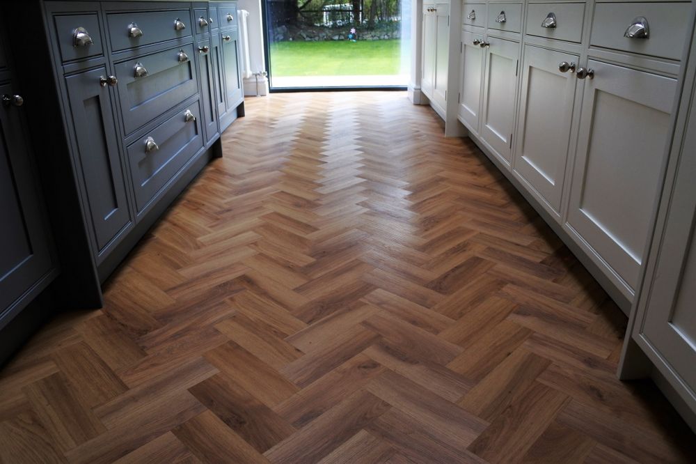 Oak herringbone LVT. We can supply new flooring to your new kitchen and bedrooms. We have ranges to suit any style.