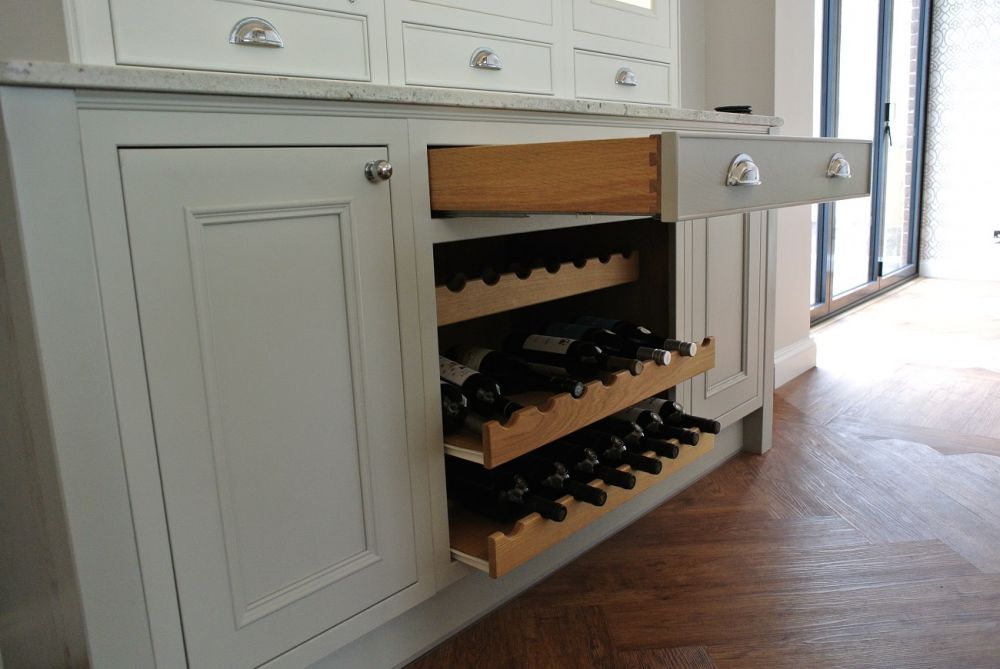 Welsh dresser with dovetail Oak drawer box, pull out wine rack holding a neat 21 bottles