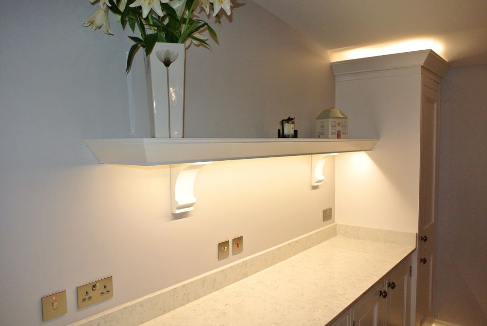 Bespoke floating shelf with decorative corbels
